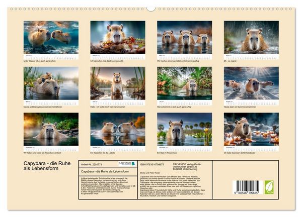 Produktbild: Capybara - die Ruhe als Lebensform (hochwertiger Premium Wandkalender 2027 DIN A2 quer), Kunstdruck in Hochglanz
