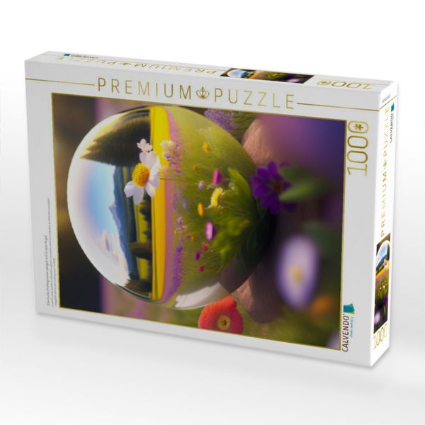 Produktbild: CALVENDO Puzzle Eine bunte Fr&uuml;hlingswiese spiegelt sich in einer Kugel. | 1000 Teile Lege-Gr&ouml;&szlig;e 64x48cm Foto-Puzzle f&uuml;r gl&uuml;ckliche Stunden