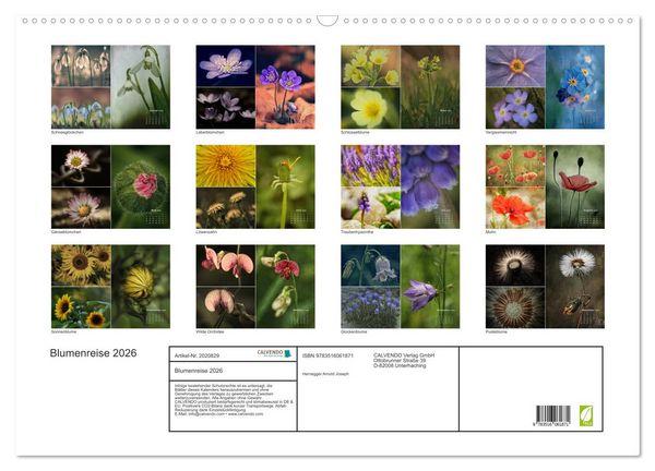 Produktbild: Blumenreise 2026 (Wandkalender 2026 DIN A2 quer), CALVENDO Monatskalender
