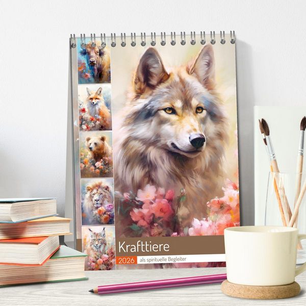 Produktbild: Krafttiere als spirituelle Begleiter (Tischkalender 2026 DIN A5 hoch), CALVENDO Monatskalender