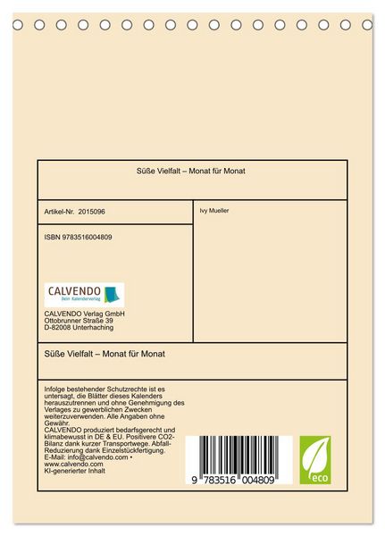 Produktbild: S&uuml;&szlig;e Vielfalt &ndash; Monat f&uuml;r Monat (Tischkalender 2026 DIN A5 hoch), CALVENDO Monatskalender