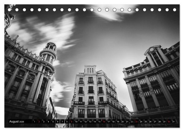 Produktbild: Madrid - Schwarz-Wei&szlig; Impressionen (Tischkalender 2026 DIN A5 quer), CALVENDO Monatskalender