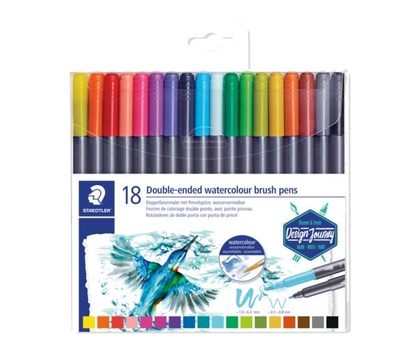Produktbild: STAEDTLER Schreib- und Zeichbedarf 3001 Doppelfasermaler mit Pinselspitze, wasservermalbar, 18er Set
