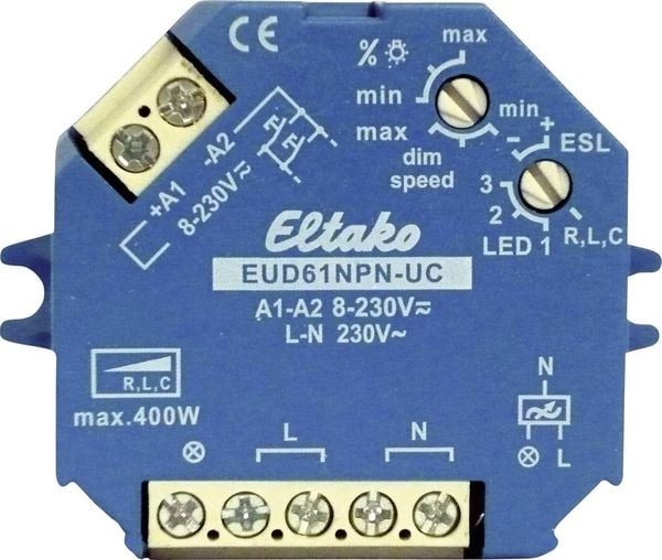 Eltako 61100801 Aufputz Dimmer, Unterputz Dimmer Geeignet für Leuchtmittel: Glühlampe, Energiesparlampe, Halogenlampe, Leuchtstofflampe Blau