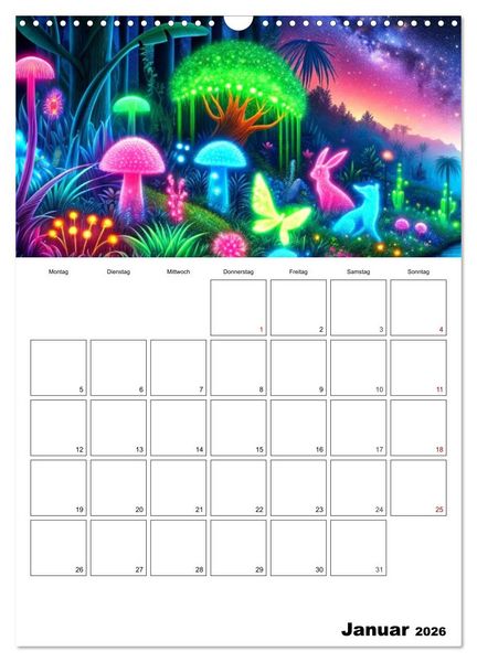 Produktbild: Neonlicht Familienplaner (Wandkalender 2026 DIN A3 hoch), CALVENDO Monatskalender