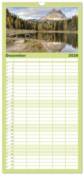 Produktbild: Familienplaner 2026 - Faszination Dolomiten mit 5 Spalten (Wandkalender, 21 x 45 cm) CALVENDO