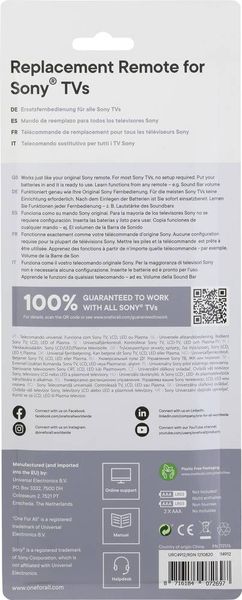 Produktbild: One For All Sony 2.0 Sony Fernbedienung Schwarz