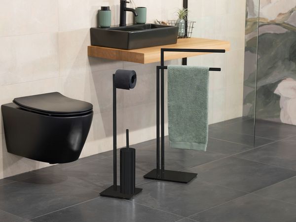 Produktbild: Stand WC-Garnitur Mod. Recco Schwarz, aus lackiertem Stahl