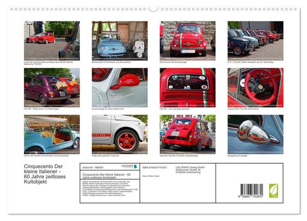 Produktbild: Cinquecento Der kleine Italiener - 60 Jahre zeitloses Kultobjekt (hochwertiger Premium Wandkalender 2026 DIN A2 quer), Kunstdruck in Hochglanz