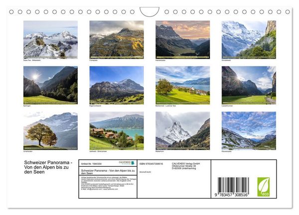 Produktbild: Schweizer Panorama - Von den Alpen bis zu den Seen (Wandkalender 2026 DIN A4 quer), CALVENDO Monatskalender