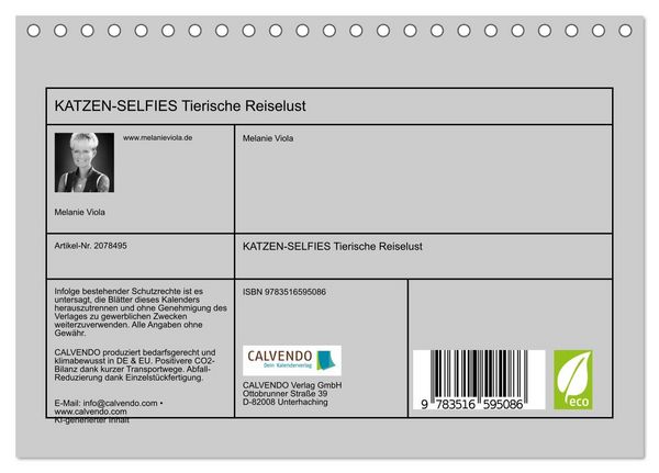 Produktbild: KATZEN-SELFIES Tierische Reiselust (Tischkalender 2026 DIN A5 quer), CALVENDO Monatskalender