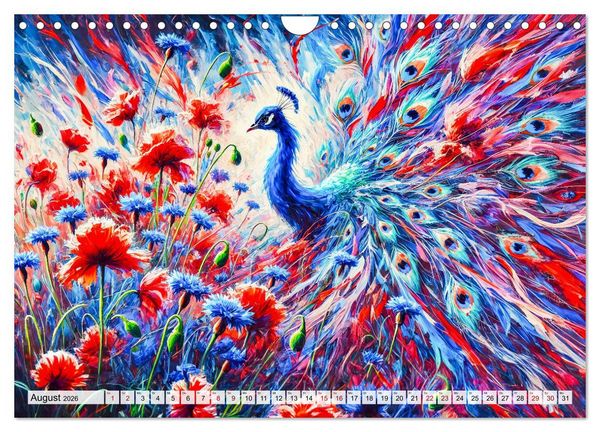 Produktbild: Tanz der Pfauen - Jahreszeiten in abstrakter Eleganz (Wandkalender 2026 DIN A4 quer), CALVENDO Monatskalender