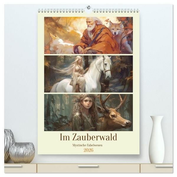 Im Zauberwald. Mystische Fabelwesen (hochwertiger Premium Wandkalender 2026 DIN A2 hoch), Kunstdruck in Hochglanz