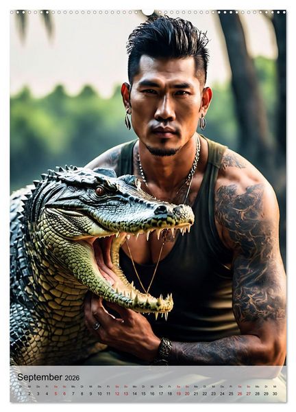 Produktbild: Verwegene Kerle - Muskeln, Tattoos und wilde Tiere (Wandkalender 2026 DIN A2 hoch), CALVENDO Monatskalender