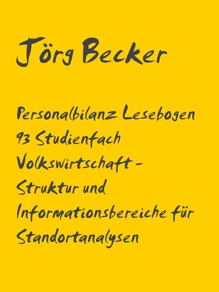 Produktbild: Personalbilanz Lesebogen 93 Studienfach Volkswirtschaft - Struktur und Informationsbereiche f&uuml;r Standortanalysen