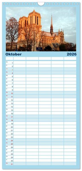 Produktbild: Familienplaner 2026 - Paris mit 5 Spalten (Wandkalender, 21 x 45 cm) CALVENDO