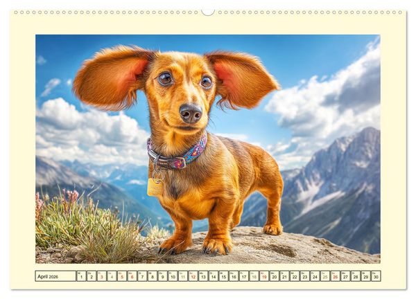 Produktbild: Dackelgl&uuml;ck Deluxe. Lange Ohren, kurze Beine und viel Charme (hochwertiger Premium Wandkalender 2026 DIN A2 quer), Kunstdruck in Hochglanz