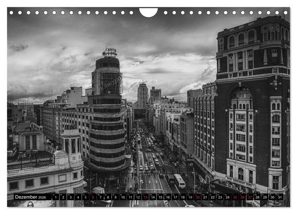 Produktbild: Madrid - Schwarz-Wei&szlig; Impressionen (Wandkalender 2026 DIN A4 quer), CALVENDO Monatskalender