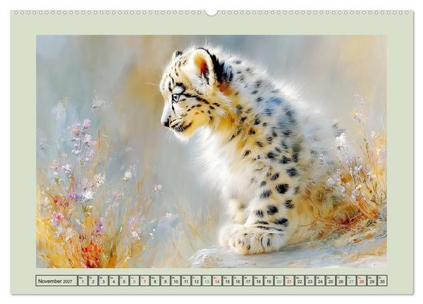 Produktbild: Schneeleoparden. Babys in der leuchtenden Natur (hochwertiger Premium Wandkalender 2027 DIN A2 quer), Kunstdruck in Hochglanz
