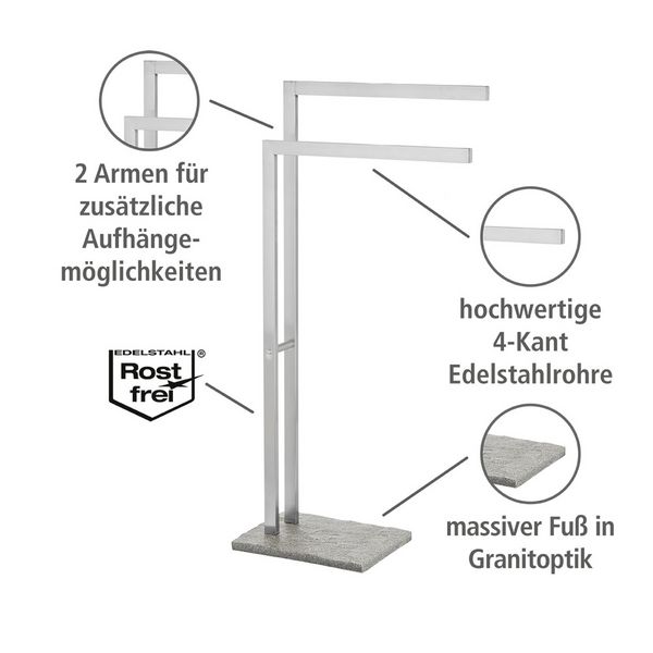 Produktbild: Handtuchst&auml;nder Mod. Granit mit 2 Armen Edelstahl, Kleiderst&auml;nder, rostfrei