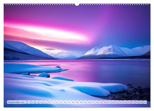 Produktbild: Traumhafte Polarlichter . Licht, Schnee und Eis hoch im Norden (hochwertiger Premium Wandkalender 2026 DIN A2 quer), Kunstdruck in Hochglanz