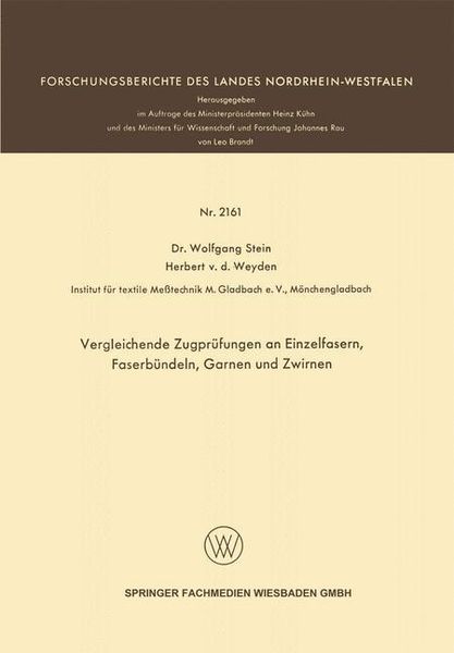 Produktbild: Vergleichende Zugpr&uuml;fungen an Einzelfasern, Faserb&uuml;ndeln, Garnen und Zwirnen