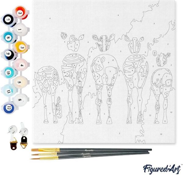 Produktbild: FiguredArt SFA090-Y - Mini Malen nach Zahlen, Zebras von Hinten, Leinwand-Keilrahmen 20x20cm, DIY Bastelset, Paint by Numbers