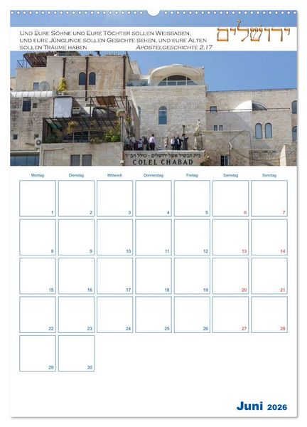 Produktbild: Jerusalem Kalender mit Bibelworten und Planer! (Wandkalender 2026 DIN A2 hoch), CALVENDO Monatskalender