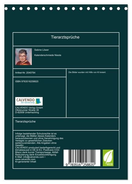 Produktbild: Tierarztspr&uuml;che (Tischkalender 2026 DIN A5 hoch), CALVENDO Monatskalender