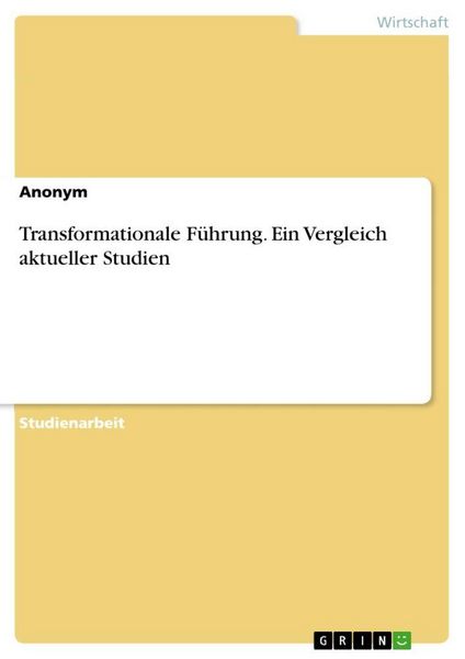 Produktbild: Transformationale F&uuml;hrung. Ein Vergleich aktueller Studien