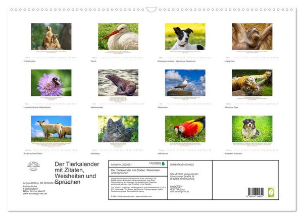 Produktbild: Der Tierkalender mit Zitaten, Weisheiten und Spr&uuml;chen (Wandkalender 2026 DIN A2 quer), CALVENDO Monatskalender
