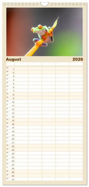 Produktbild: Familienplaner 2026 - Fr&ouml;sche - Die wundersch&ouml;ne Welt der bunten H&uuml;pfer. mit 5 Spalten (Wandkalender, 21 x 45 cm) CALVENDO
