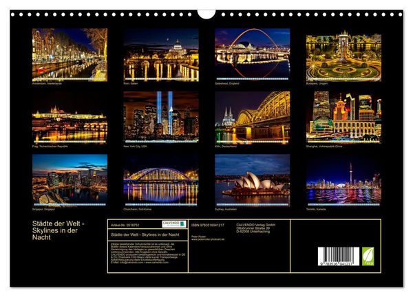 Produktbild: St&auml;dte der Welt - Skylines in der Nacht (Wandkalender 2026 DIN A3 quer), CALVENDO Monatskalender