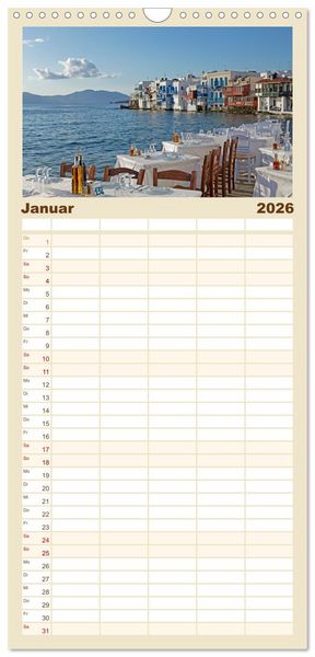Produktbild: Familienplaner 2026 - Die Kykladen - Inseln im &Auml;g&auml;ischen Meer mit 5 Spalten (Wandkalender, 21 x 45 cm) CALVENDO