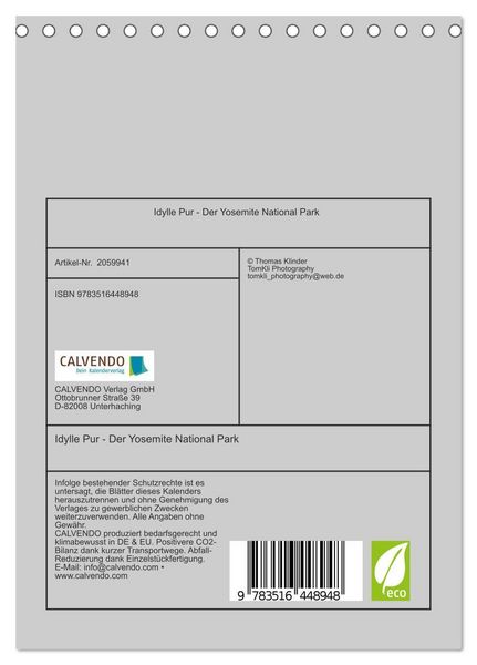 Produktbild: Idylle Pur - Der Yosemite National Park (Tischkalender 2026 DIN A5 hoch), CALVENDO Monatskalender