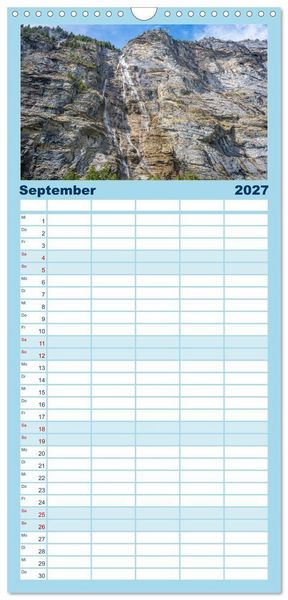 Produktbild: Familienplaner 2027 - Matterhorn - Eiger, M&ouml;nch und Jungfrau: Rund um die zeitlosen Gipfel mit 5 Spalten (Wandkalender, 21 x 45 cm) CALVENDO