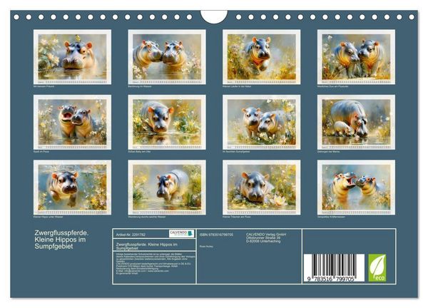 Produktbild: Zwergflusspferde. Kleine Hippos im Sumpfgebiet (Wandkalender 2027 DIN A4 quer), CALVENDO Monatskalender