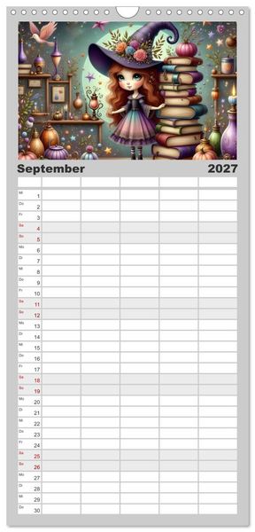 Produktbild: Familienplaner 2027 - Luna, die kleine Zauberhexe mit 5 Spalten (Wandkalender, 21 x 45 cm) CALVENDO