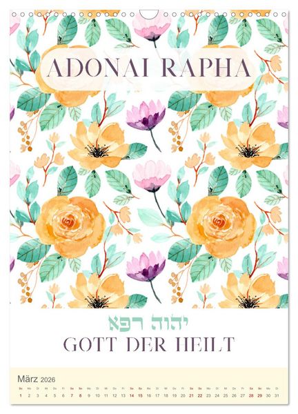 Produktbild: Hebr&auml;ische Namen Gottes aus der Torah (Wandkalender 2026 DIN A3 hoch), CALVENDO Monatskalender