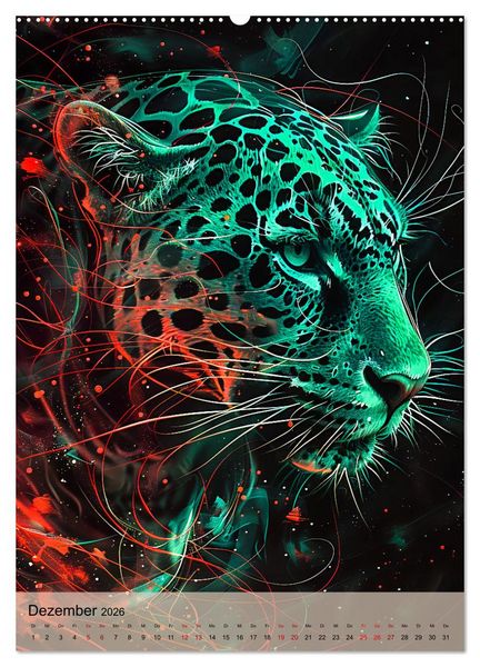Produktbild: Raubkatzen - Geschmeidige J&auml;ger im Neonlicht (hochwertiger Premium Wandkalender 2026 DIN A2 hoch), Kunstdruck in Hochglanz