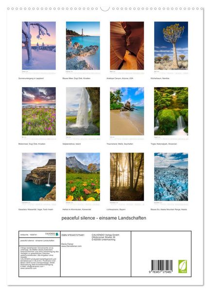 Produktbild: peaceful silence - einsame Landschaften (hochwertiger Premium Wandkalender 2026 DIN A2 hoch), Kunstdruck in Hochglanz