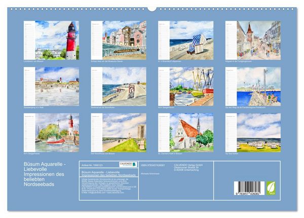 Produktbild: B&uuml;sum Aquarelle - Liebevolle Impressionen des beliebten Nordseebads (hochwertiger Premium Wandkalender 2026 DIN A2 quer), Kunstdruck in Hochglanz