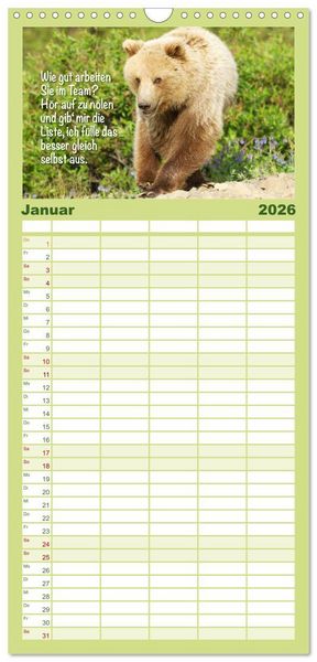 Produktbild: Familienplaner 2026 - Spa&szlig; mit B&auml;ren: Edition lustige Tiere mit 5 Spalten (Wandkalender, 21 x 45 cm) CALVENDO
