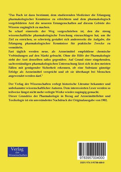 Produktbild: Grundriss der Pharmakologie in Bezug auf Arzneimittellehre und Toxikologie
