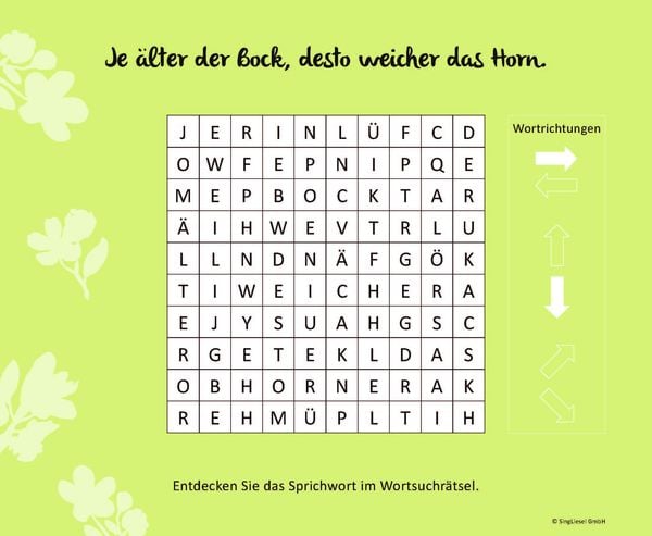 Produktbild: Wortsuchr&auml;tsel f&uuml;r Senioren mit vertrauten Sprichw&ouml;rtern. Spiele-Spa&szlig;, Besch&auml;ftigung und Ged&auml;chtnistraining f&uuml;r Senioren. Auch mit Demenz. Gro&szlig;druck.