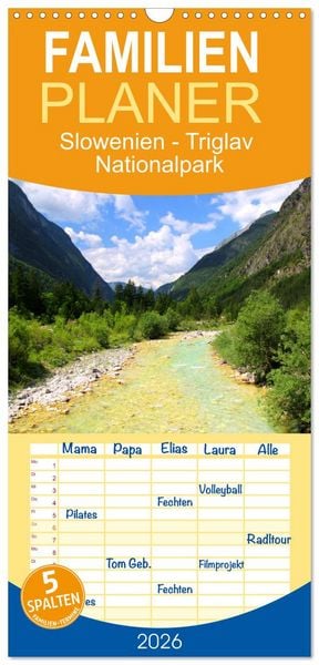 Produktbild: Familienplaner 2026 - Slowenien - Triglav Nationalpark mit 5 Spalten (Wandkalender, 21 x 45 cm) CALVENDO