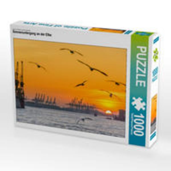CALVENDO Puzzle Sonnenuntergang an der Elbe 1000 Teile Puzzle quer | 1000 Teile Lege-Größe 64 × 48 cm Foto-Puzzle für glückliche Stunden