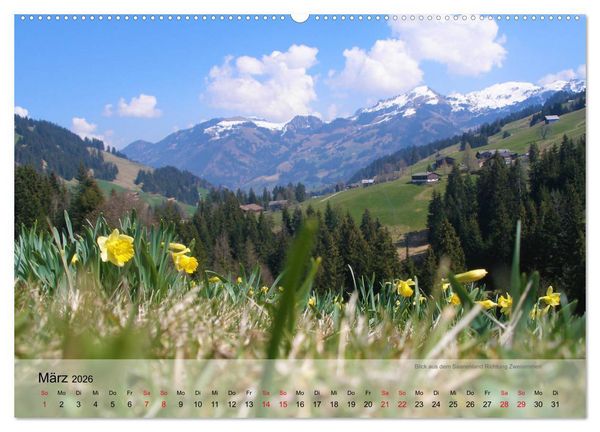 Produktbild: Saanenland. Ein Kalender aus dem Berner Oberland (hochwertiger Premium Wandkalender 2026 DIN A2 quer), Kunstdruck in Hochglanz