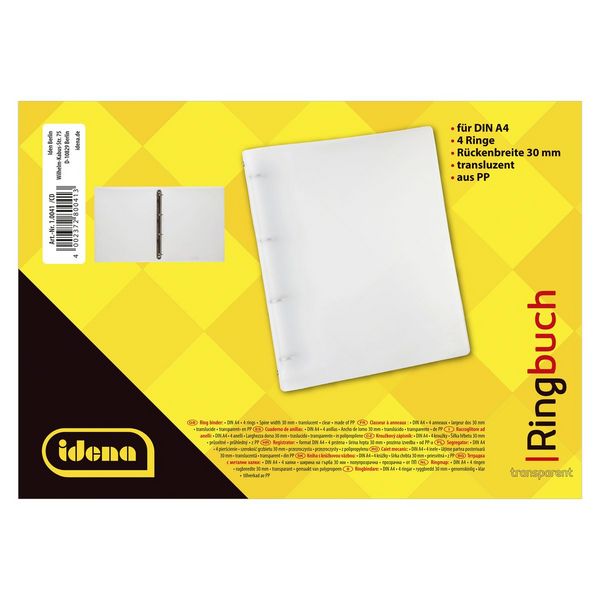 Produktbild: Idena Ringbuch aus Kunststoff 4 Ringe Transluzent DIN A4 R&uuml;ckenbreite 3cm