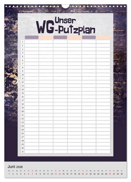 Produktbild: Gothic WG-Putzplan & Kalender 2026 (Wandkalender 2026 DIN A3 hoch), CALVENDO Monatskalender